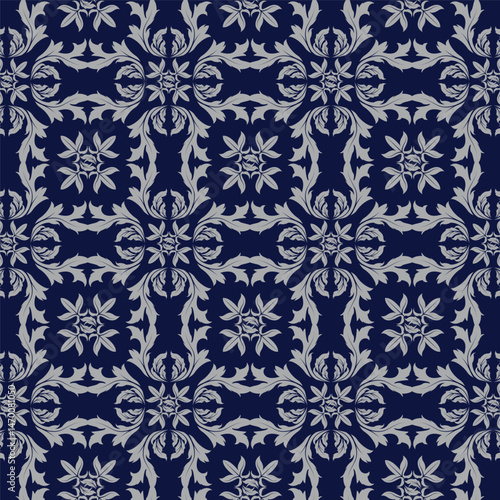 Seamless pattern with damask ornaments. Textured background.