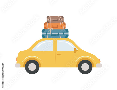 car with suitcases on the roof isolated vector illustration