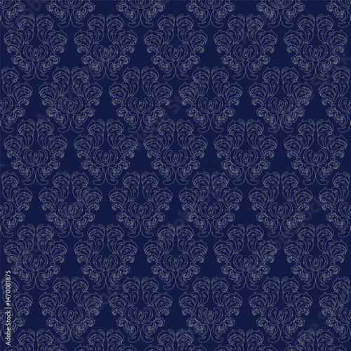 Seamless pattern with damask ornaments. Textured background.