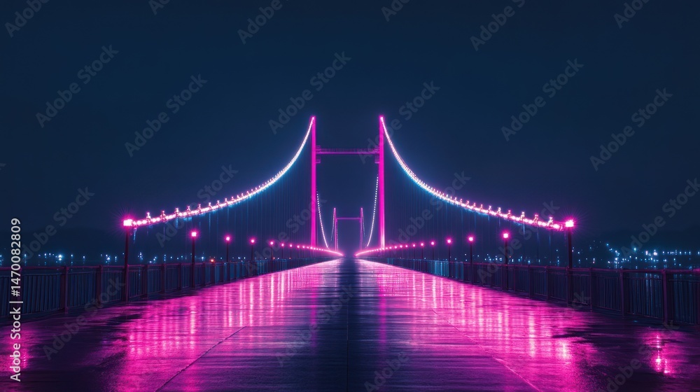 Obraz premium Futuristic neon bridge at night