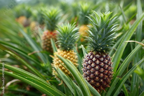 Pineapple Field with Ripening Fruit