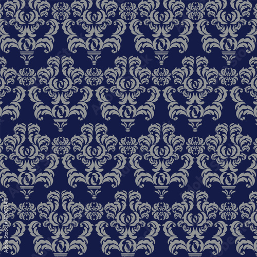 Seamless pattern with damask ornaments. Textured background.