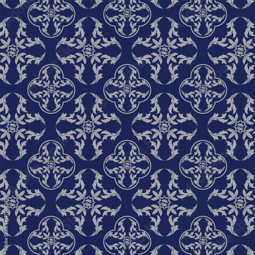 Seamless pattern with damask ornaments. Textured background.