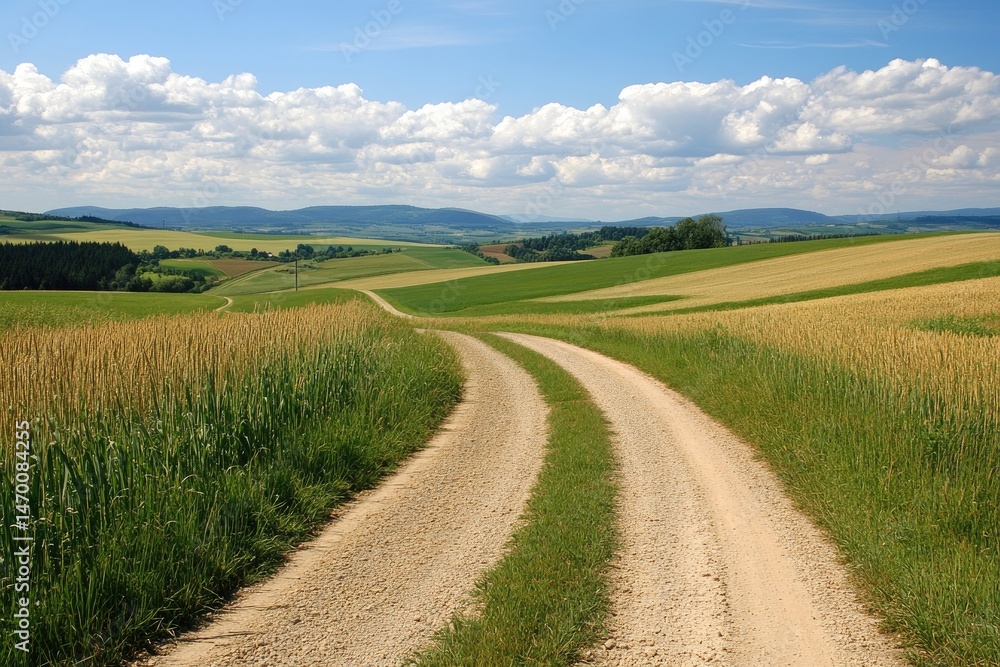 Country road through golden fields Country road through golden fields