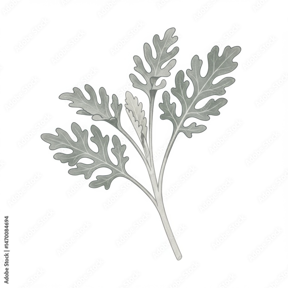 Fototapeta premium Detailed Botanical Illustration of Silver Grey Leaves