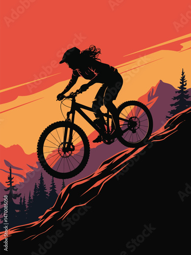 Female Mountain Biker Riding Uphill Design