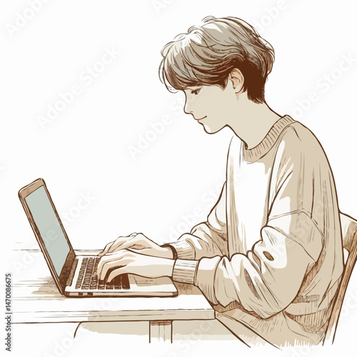 Young intern working on laptop