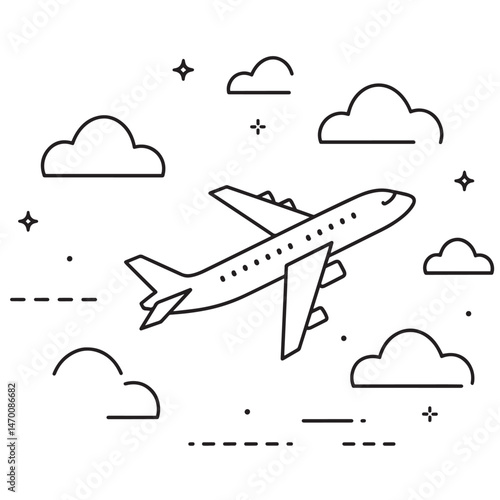 Airplane soars amidst clouds and stars