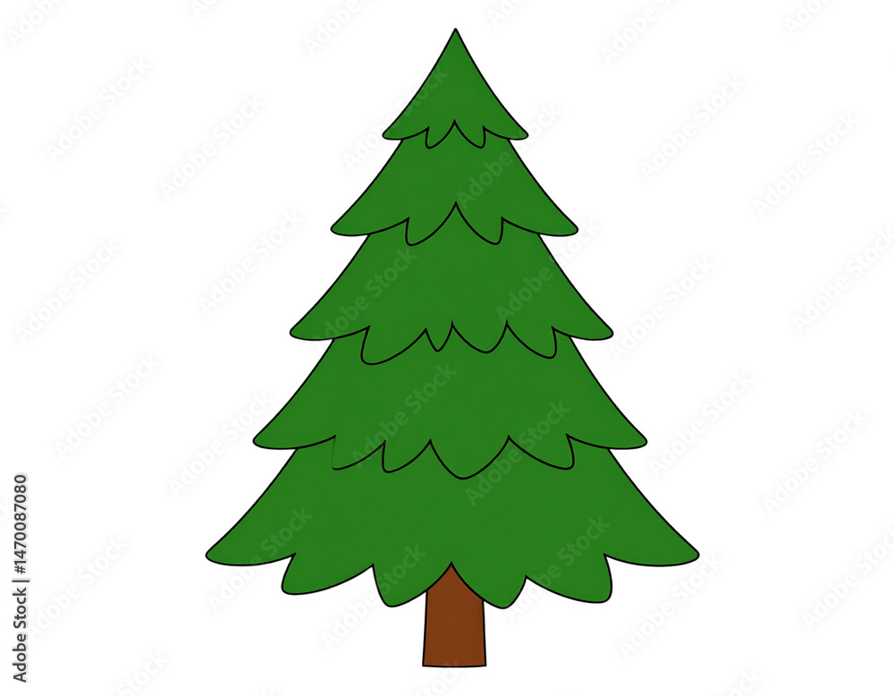 Simple illustration of a green pine tree with layered branches and a brown trunk. Simple illustration of a green pine tree with layered branches and a brown trunk.