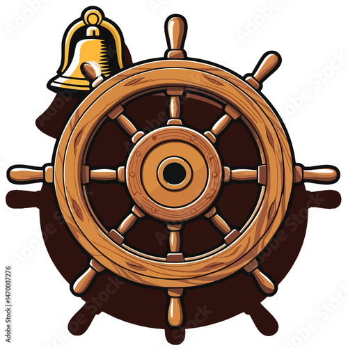 Nautical vessels helm with bell insignia