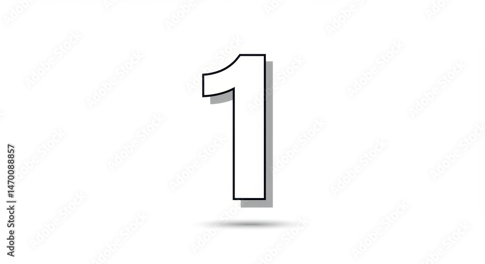 Simple White Number One with Shadow for Countdown, Concept or Digital Design Simple White Number One with Shadow for Countdown, Concept or Digital Design