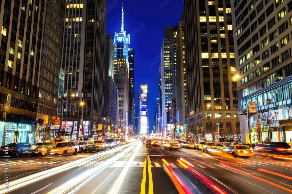 Fototapeta premium Busy city street at night