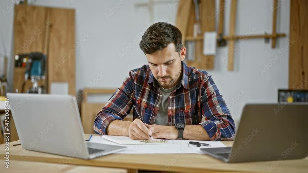 Artisan Carpenter Designing Custom Furniture with Sketchpad and Laptop
Artisan Carpenter Designing Custom Furniture with Sketchpad and Laptop