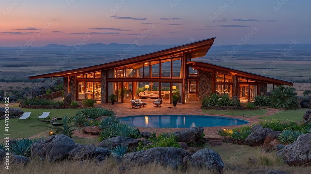 Obraz premium African Sunset Luxury Villa Stunning Architectural Design.