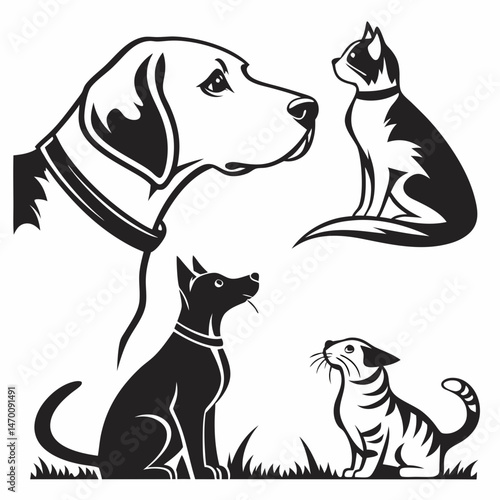 Adorable dogs and cats stylish black and white illustrations Perfect for pet lovers animal designs or pet adoption