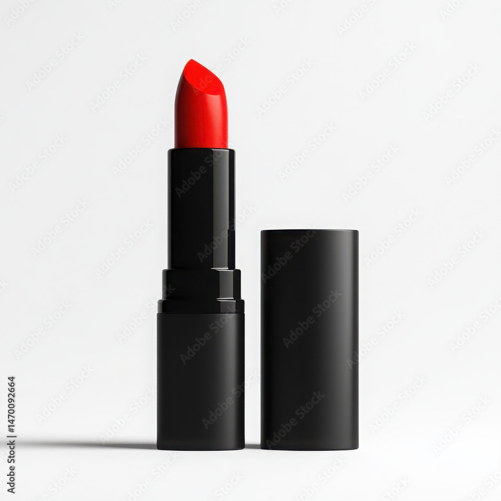 Obraz premium Red lipstick with cap isolated on white background