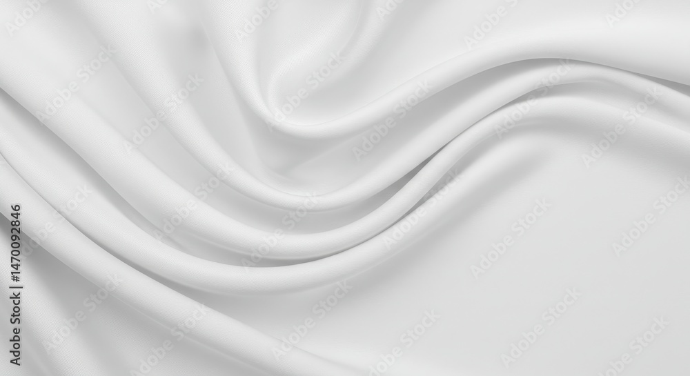 Fototapeta premium Soft White Silk Drape - Elegant white silk fabric, flowing curves, soft light, smooth texture, subtle shadows. Symbolizes purity, luxury, serenity, elegance, and fluidity