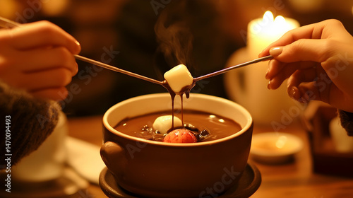 Wallpaper Mural Cozy chocolate fondue gathering, melting marshmallows, creating a warm and inviting culinary experience Torontodigital.ca