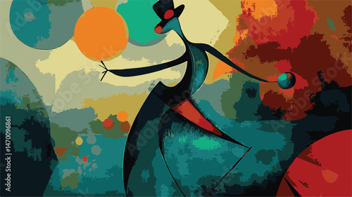 Abstract Tango Dancer Illustration With Retro Colors And Geometric Shapes In Vintage Style Aesthetic