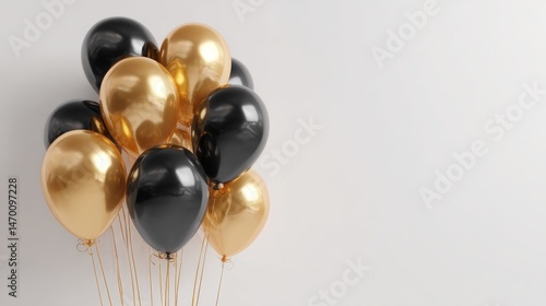 Wallpaper Mural Elegant cluster of black and gold helium balloons against white background Torontodigital.ca