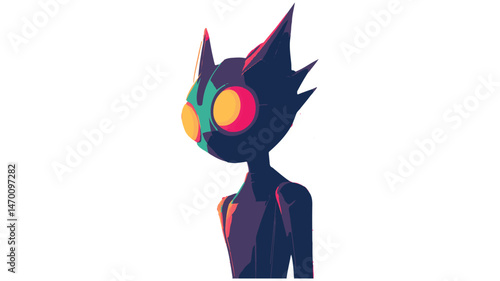 Foto Abstract Colorful Illustration Of A Catlike Creature With Sharp Features And Yel
