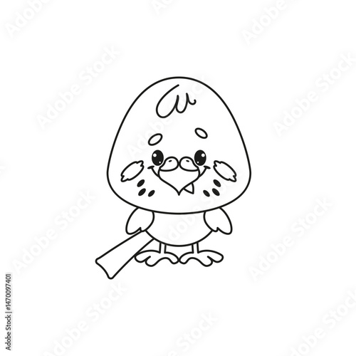 Cute Budgie Coloring Page. Vector Illustration