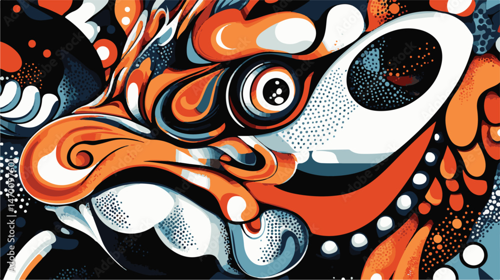 Abstract Graphic Illustration Of A Dragon Head In Orange White And Blue Tones Decorative Vector Abstract Graphic Illustration Of A Dragon Head In Orange White And Blue Tones Decorative Vector