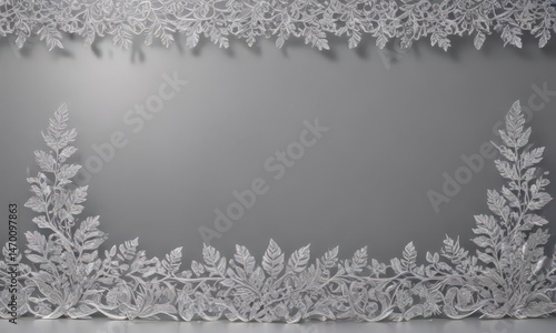 Intricate silver leaf lace border, shimmering backdrop ,  texture,  template,  art deco