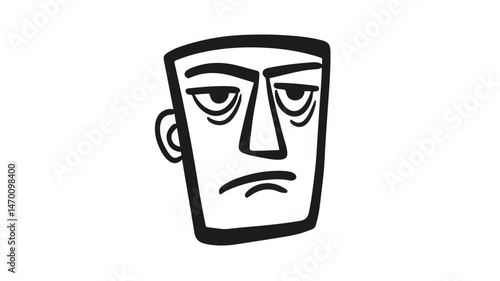 Geometric Face With Tired Expression Minimalist Black And White Graphic Design Element