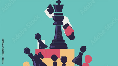 Strategic Chess Game Illustration Depicting Business Leadership And Competitive Advantage In A Flat Design Style