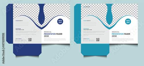 Blue editable elegant creative modern corporate identity company business medical hospital health dental care services marketing minimal presentation file folder design template. 