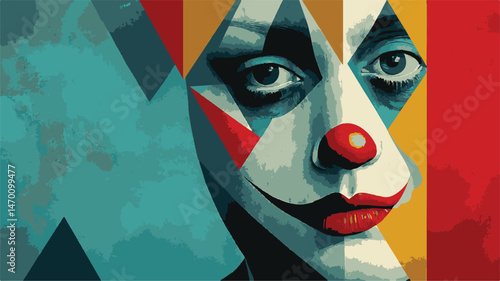 Artistic Clown Portrait With Bold Colors And Geometric Shapes In A Modern Vector Style