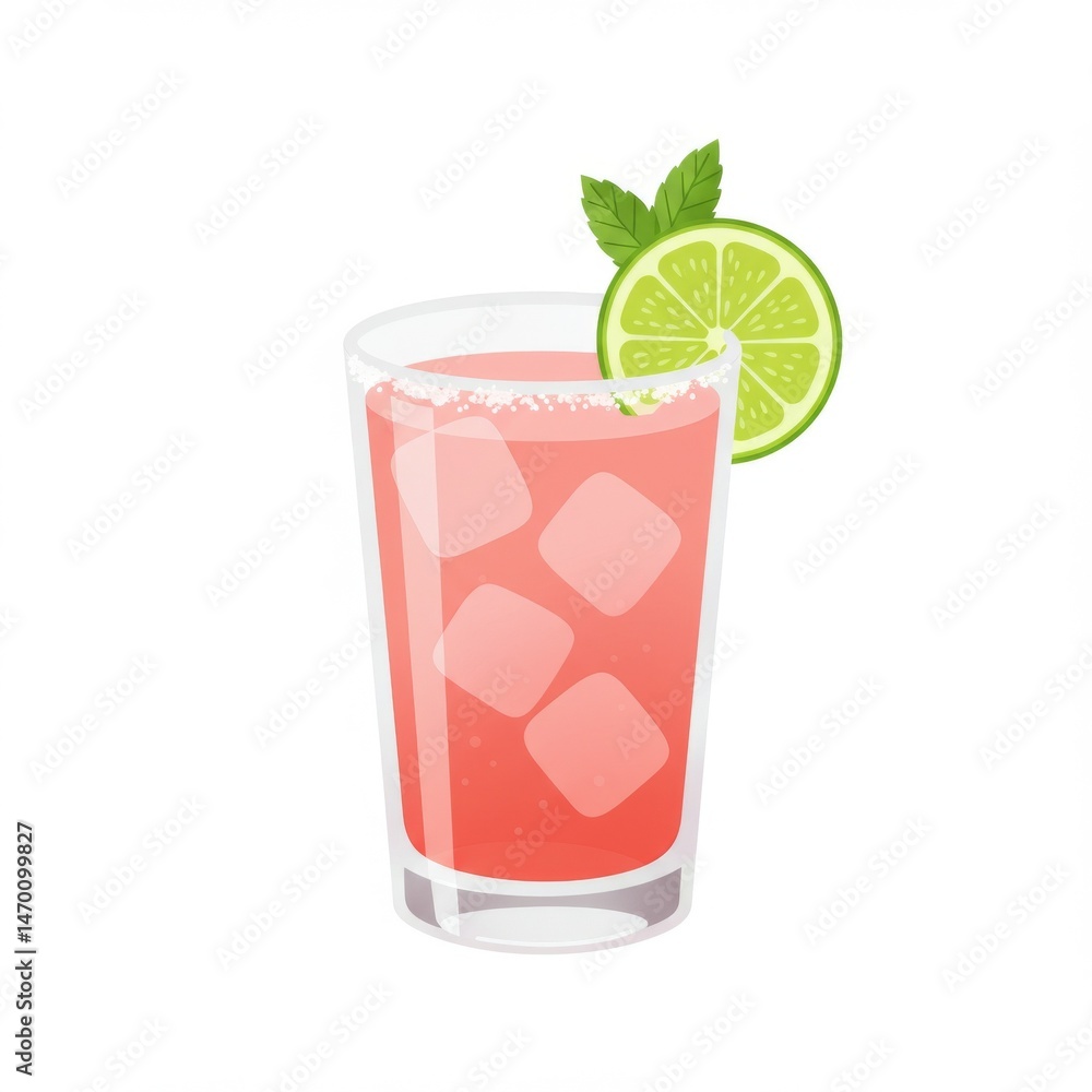 Fototapeta premium Pink Cocktail with Lime and Mint in Highball Glass