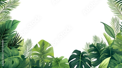 Lush Exotic Tropical Jungle Rainforest with Bright Green Palm Trees