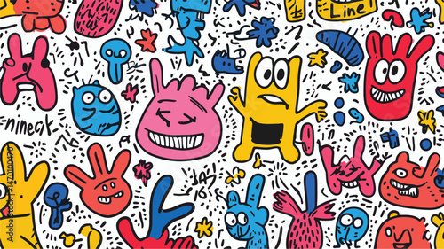 Funky Abstract Doodles Cartoon Character Design Hand Drawn With Bold Outlines For Backgrounds And Patterns