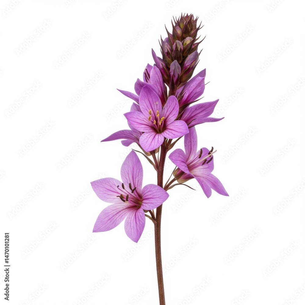 Obraz premium Purple Wildflower Close-up on White Background