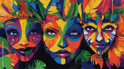 Wallpaper Mural Colorful Abstract Faces With Floral And Leafy Adornments Vector Illustration For Art And Design Projects Torontodigital.ca