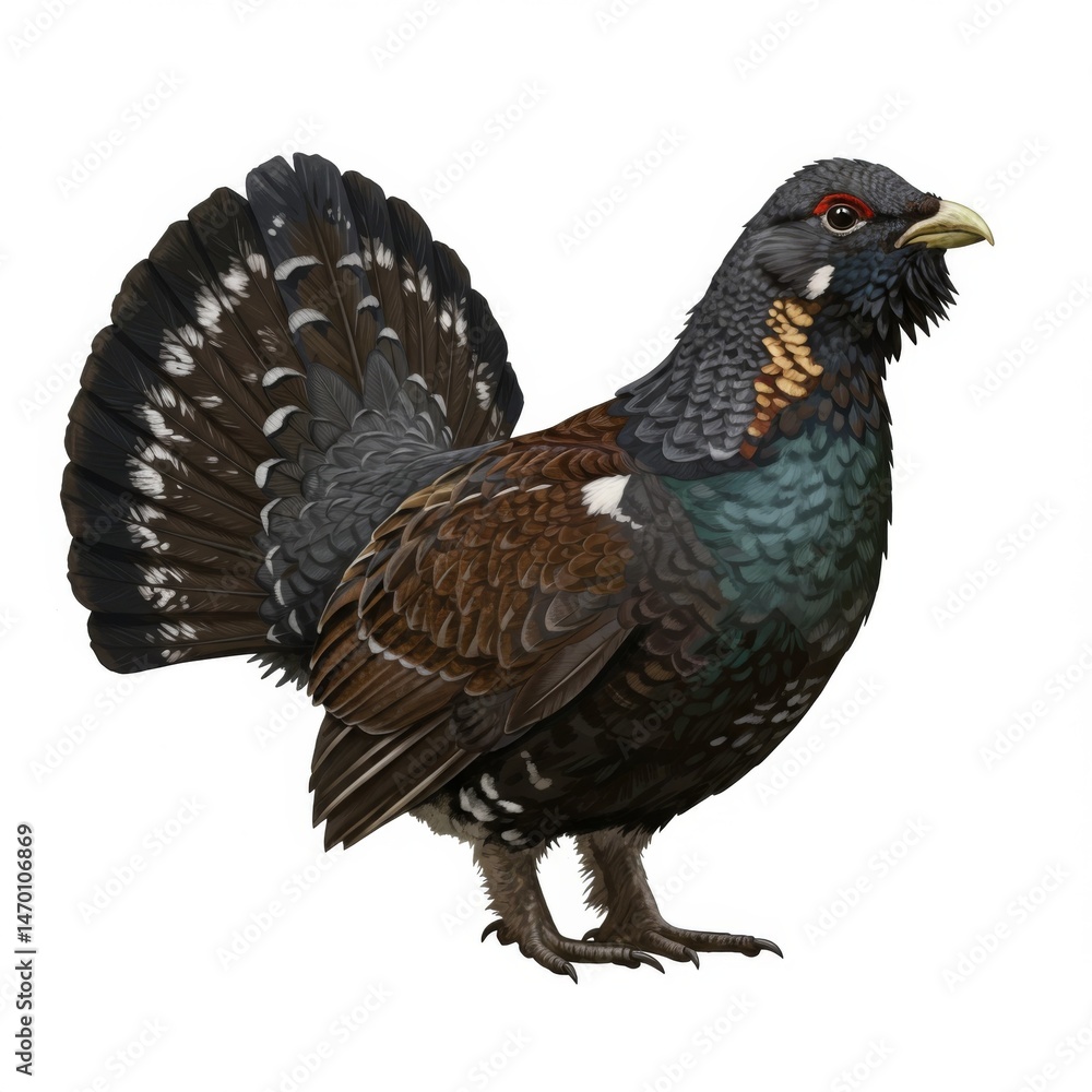 Fototapeta premium Detailed Wood Grouse Illustration Against White Background