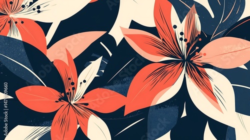 Coral lilies floral pattern design.