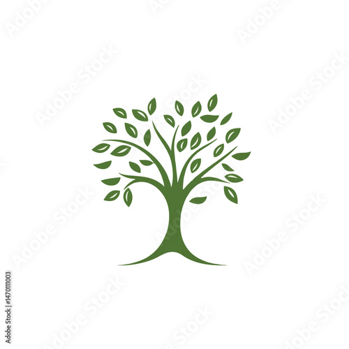 Minimalist Olive Green Tree Vector Illustration On White Background For Design Element And Logo Creation