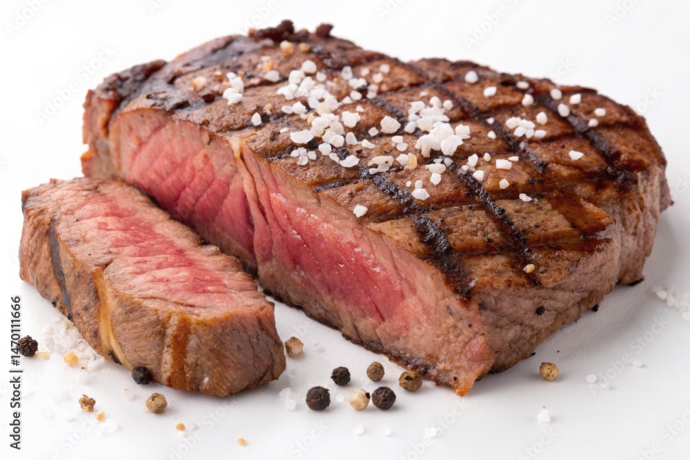 Perfectly Cooked Grilled Beef Steak on White Background Perfectly Cooked Grilled Beef Steak on White Background