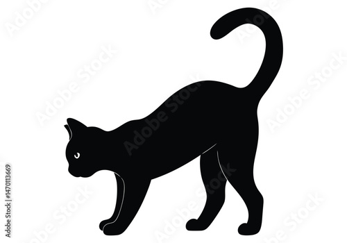 Cat Stretching With Back Arched Silhouette