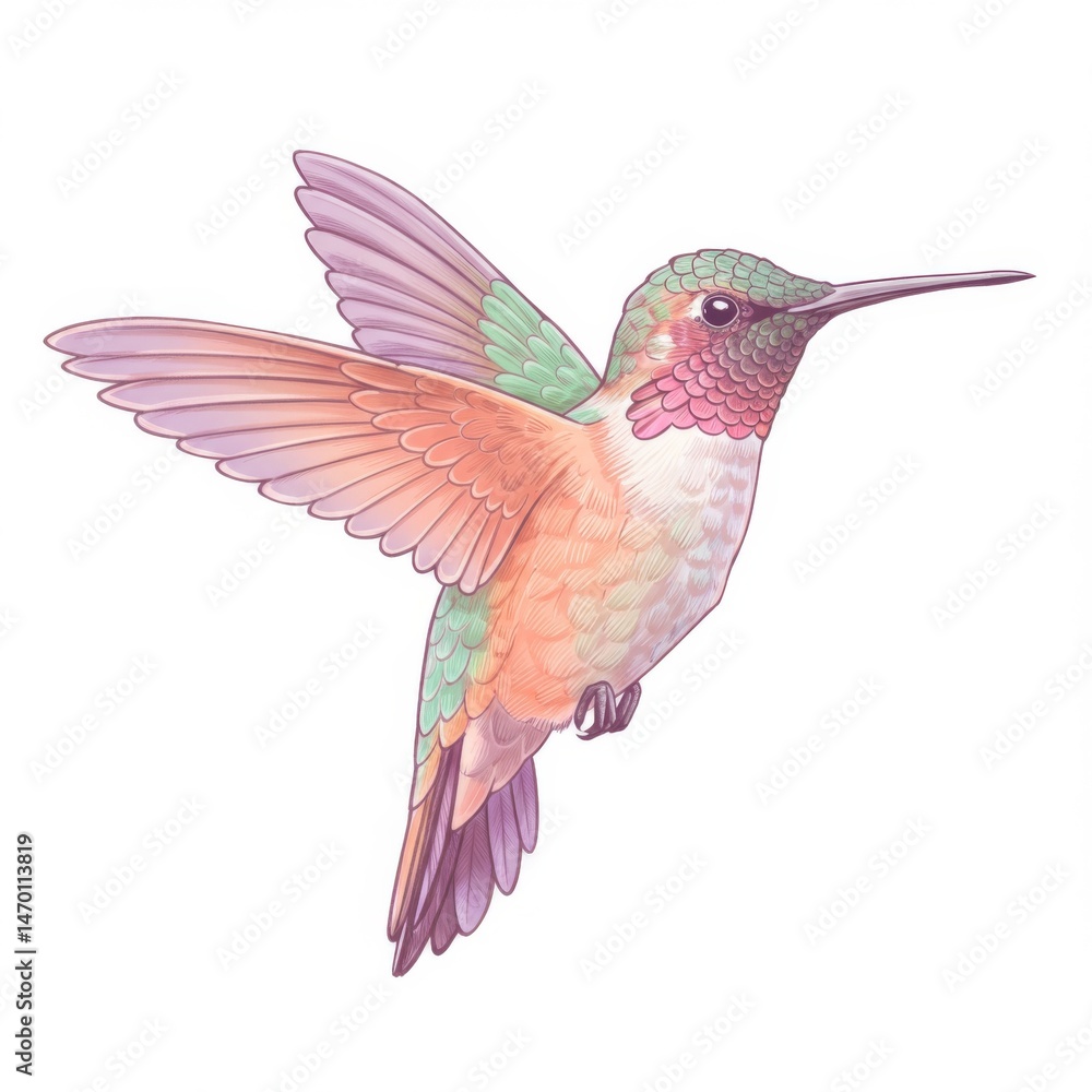 Obraz premium Pastel Hummingbird in Flight Illustration