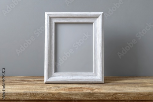 White Wooden Frame on Rustic Table: Minimalist Home Decor