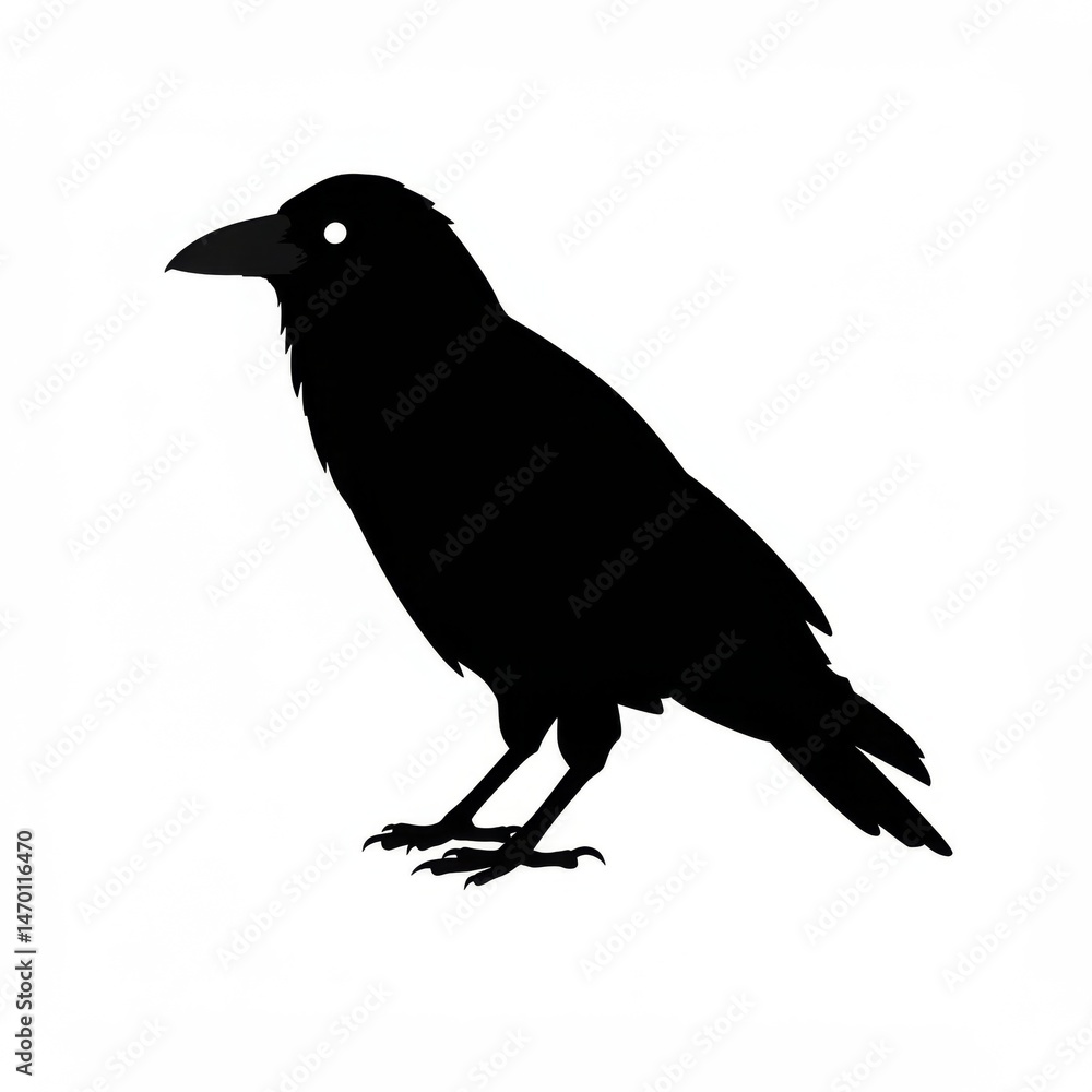 Obraz premium Black Crow Silhouette on White Background