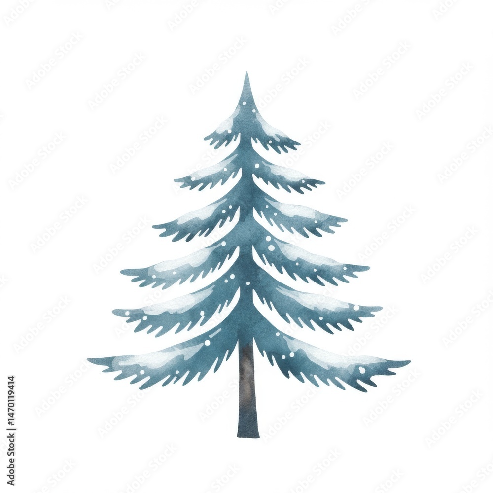 Obraz premium Watercolor Painting of a Snowy Blue Pine Tree