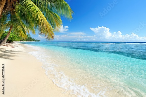 Wallpaper Mural Tropical beach paradise. Serene turquoise water. Lush palm trees Torontodigital.ca