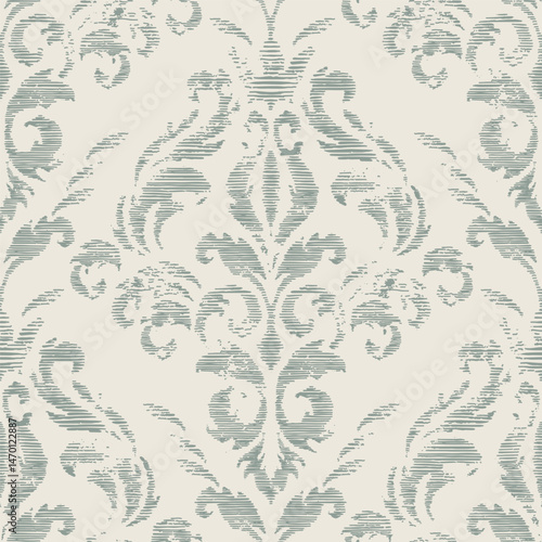 Damask seamless pattern element with brush strokes. Vintage classical old fashioned damask ornament, seamless texture for wallpapers, textile.