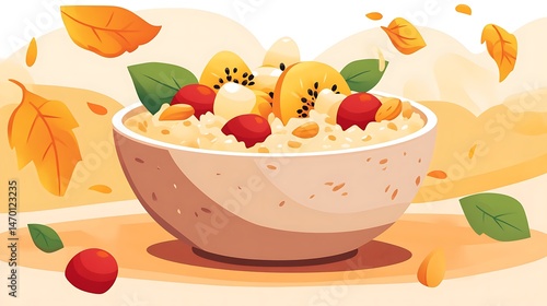 Autumn Oatmeal Bowl with Fruit.