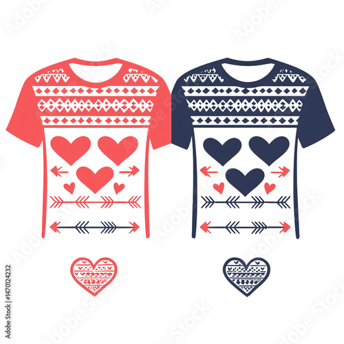 Colorful T-shirts with Heart and Arrow Patterns for Valentine's Day and Romantic Occasions, Ideal for Gifts and Fashion Statements